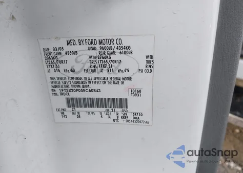 2005 Ford F-250 Lariat/Xl/Xlt z USA, uszkodzony, nr VIN 1FTSX20P05EC60843